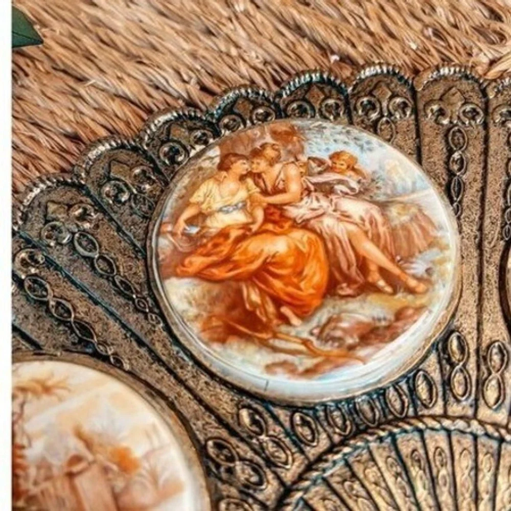Brass Fan Shaped Frame with‎ Victorian Scenes
